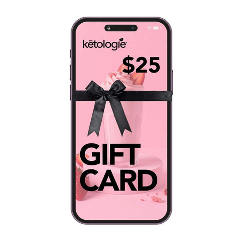 Gift Card $25.00 for Ketologie displayed on smartphone screen.