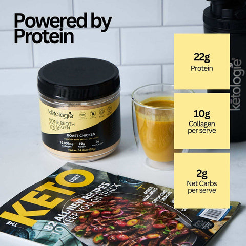 Roast Chicken Bone Broth Collagen Soup, Keto-friendly, 22g protein, 14.8oz.