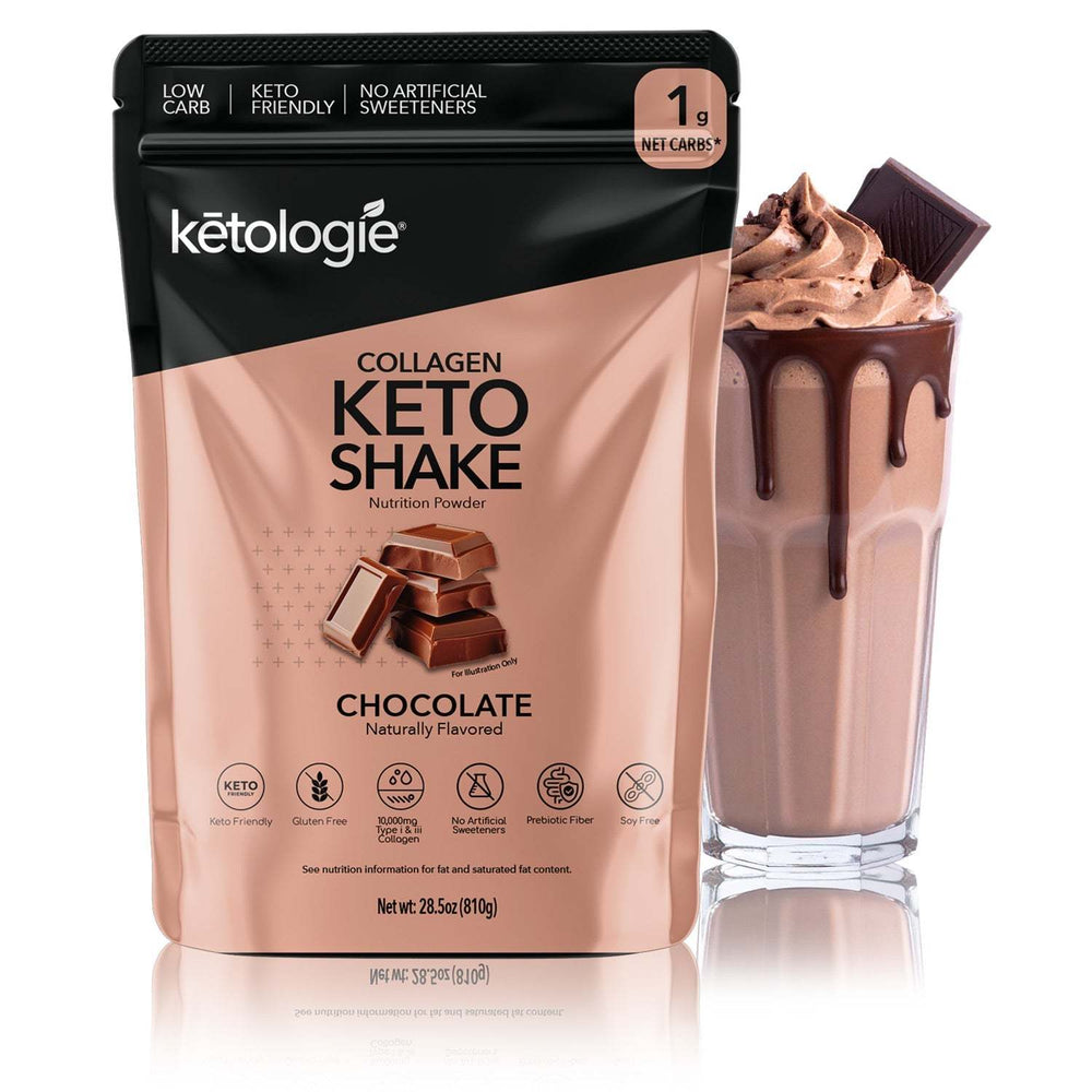 Chocolate Collagen Keto Shake with Type I & III collagen, ideal for low-carb lifestyles.