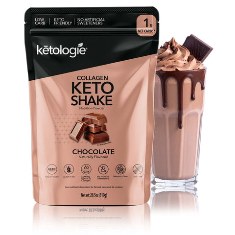 Chocolate Collagen Keto Shake with Type I & III collagen, ideal for low-carb lifestyles.