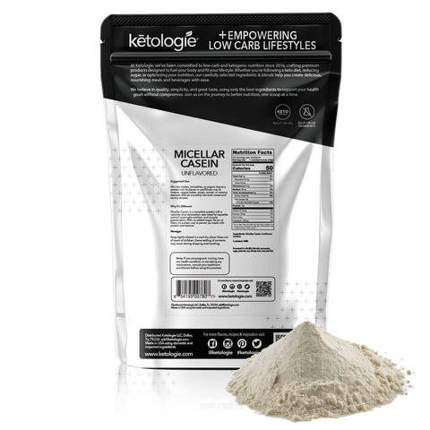 Micellar Casein Protein powder, unflavored, perfect for low-carb recipes and shakes.