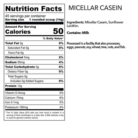 micellar casein protein nutritional information label
