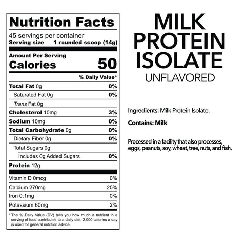 Milk Protein Isolate (Unflavored) - Nutrition Facts and Ingredient Information