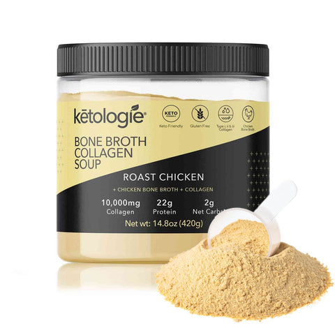 Bone Broth Collagen Soup Roast Chicken with 10,000mg collagen, 22g protein, keto-friendly.