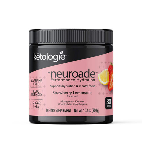Neuroade™ Strawberry Lemonade hydration mix jar with focus-enhancing electrolytes.