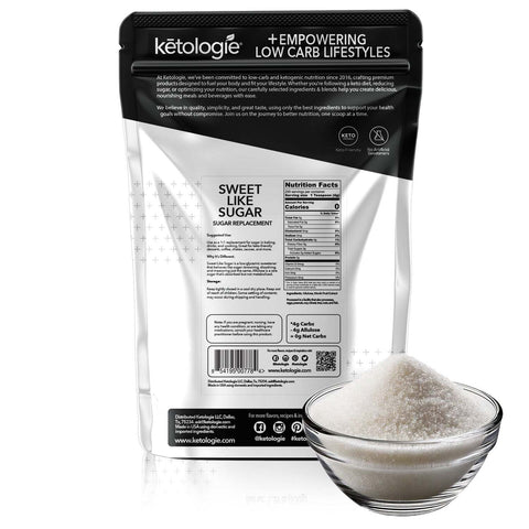Sweet Like Sugar sweetener bag and bowl of sugar replacement.