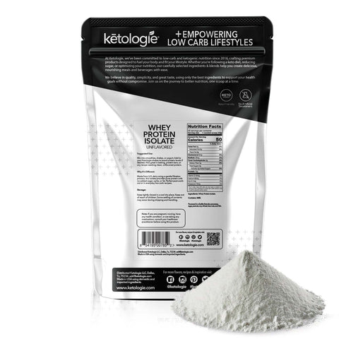 Whey Protein Isolate Unflavored by Ketologie, pure protein powder for shakes and recipes.