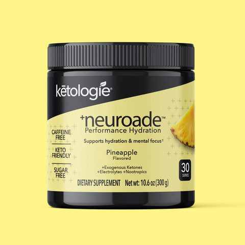 Neuroade™ Pineapple hydration mix jar with ketone fuel and electrolytes for focus.