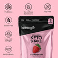 Strawberry Collagen Keto Shake packaging featuring keto-friendly protein powder with prebiotics and no artificial sweeteners.