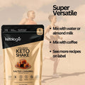 Salted Caramel Collagen Keto Shake package with keto-friendly features and versatile mix options, ideal for keto protein powder needs.