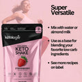 Strawberry Collagen Keto Shake packaging with keto protein powder benefits highlighted.