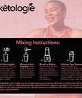 Mixing instructions for Strawberry Collagen Keto Shake with keto protein powder, enhancing meal replacement shakes.