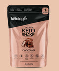 Chocolate Collagen Keto Shake in 28.5oz jar, perfect for low-carb diets, with Type I & III collagen.