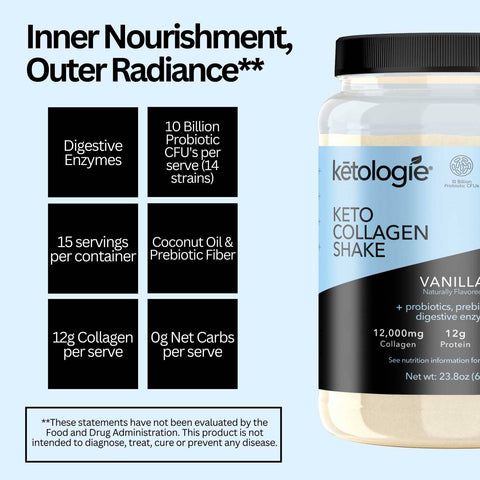Vanilla Keto Collagen Shake (With Probiotics & Enzymes) - 23.8oz