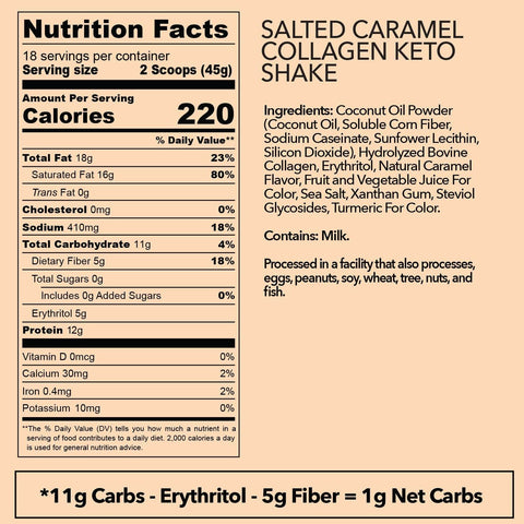 Salted Caramel Collagen Keto Shake nutrition facts and ingredients.
