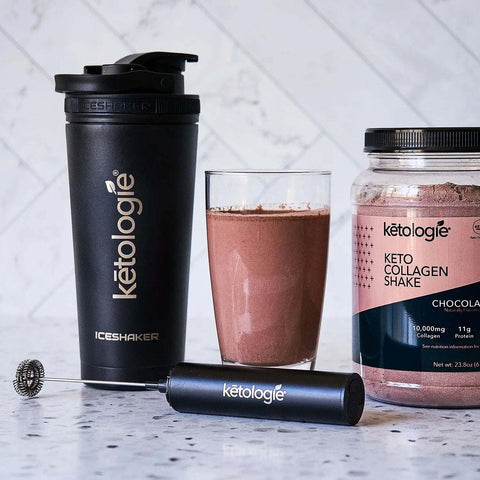 Ketologie USB Rechargeable Frother/Mixer with interchangeable heads and USB C charging.