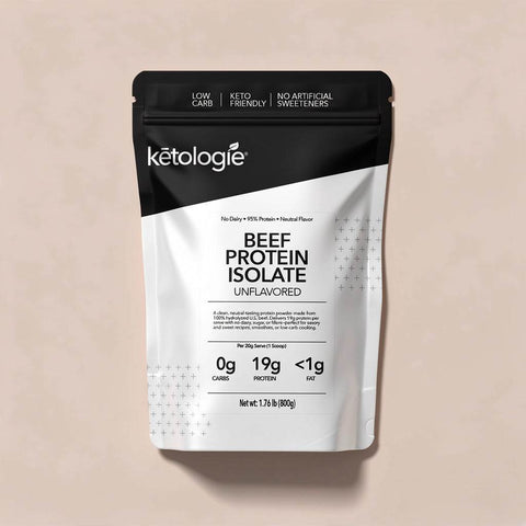 Unflavored beef protein powder isolate with 18g protein per scoop, zero carbs, and zero fat for keto and paleo diets