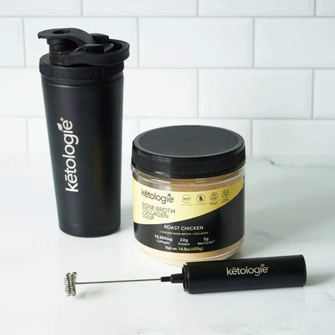 Ketologie USB Rechargeable Frother/Mixer with interchangeable heads and USB C charging.