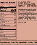 Keto Shake - Chocolate Collagen and Creamer nutrition label and ingredients details.